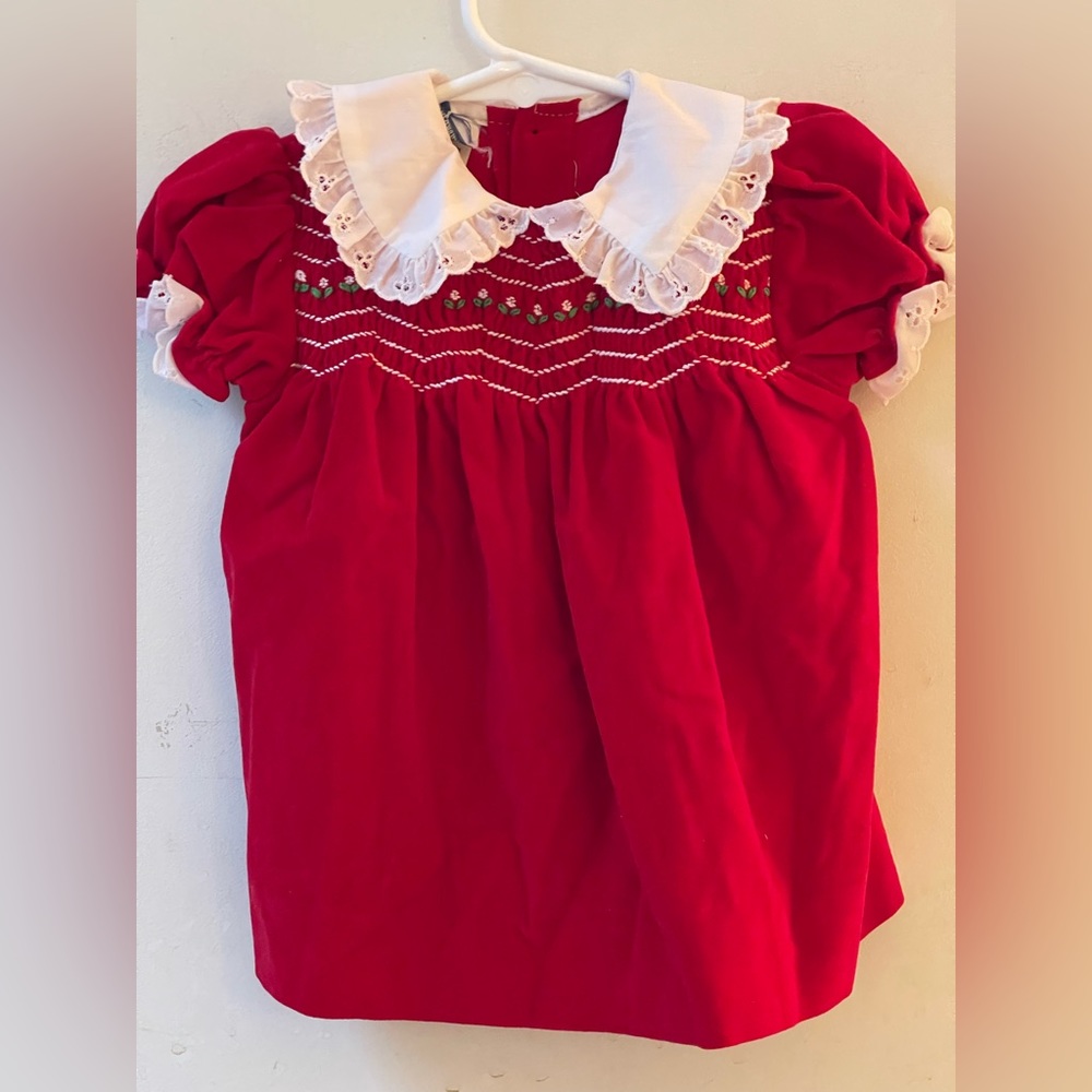 Polly Flinders Red Cotton Dress with Lace Trimmed Collar